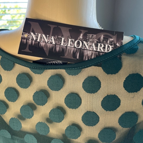 Nina Leonard 3/4 Sleeve Trapeze Dress With Dot Illusion Yoke - Picture 7 of 10